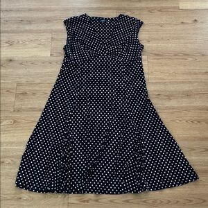 Chaps Womens Polka Dot Black White Midi Dress 18W Plus Casual Minimalist Neutral